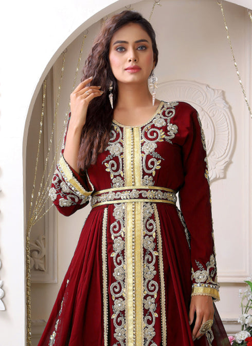 Arabic maroon wedding designer moroccan kaftan