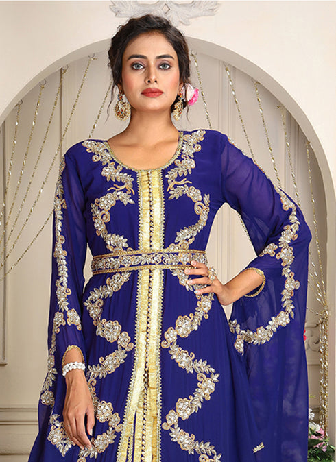 Darkblue designer hand beaded moroccan party wedding kaftan
