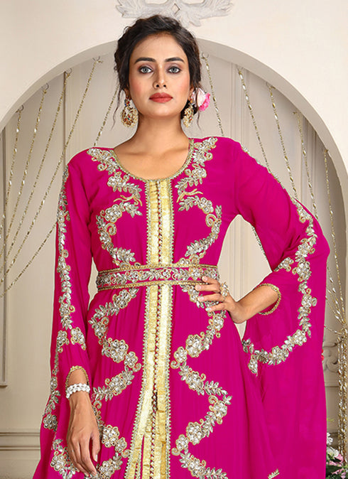 Pink designer hand beaded moroccan party wedding kaftan