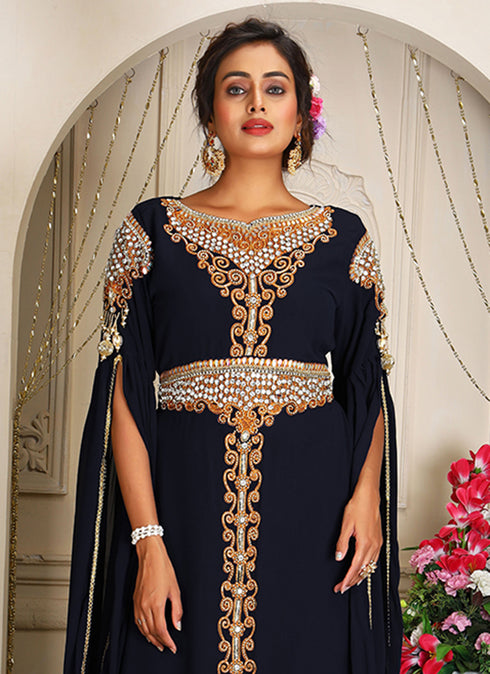 Arabic black georgette islamic modern dubai kaftan