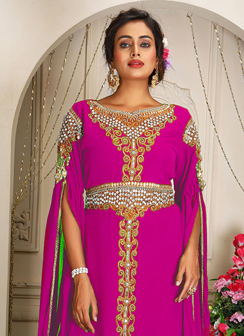 Arabic pink georgette islamic modern dubai kaftan