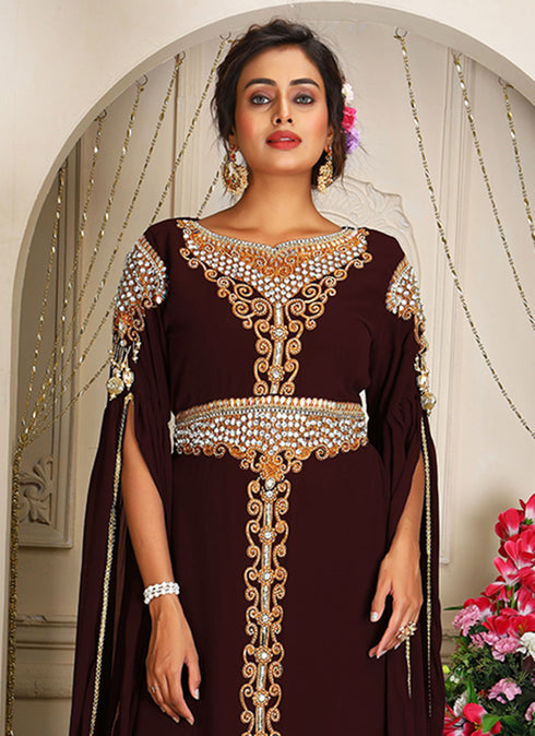Arabic brown georgette islamic modern dubai kaftan