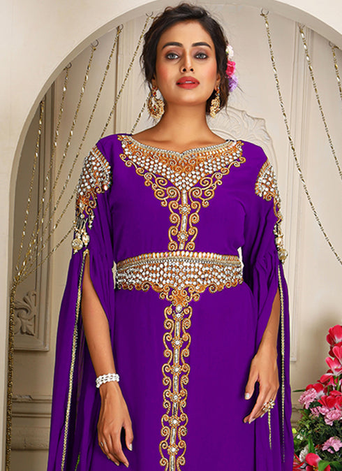 Arabic purple georgette islamic modern dubai kaftan
