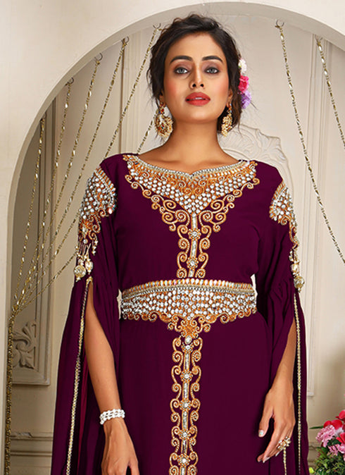 Arabic violet georgette islamic modern dubai kaftan