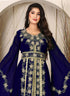 Darkblue islamic wedding designer arabic maxi hand beaded dubai ladies long sleeve moroccan arabic party wear kaftan