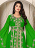 Parrot green islamic wedding designer arabic maxi hand beaded dubai ladies long sleeve moroccan arabic party wear kaftan
