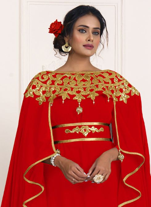 Red and gold embroidery israeli dress islamic design kaftan takchita wedding party wear kaftan