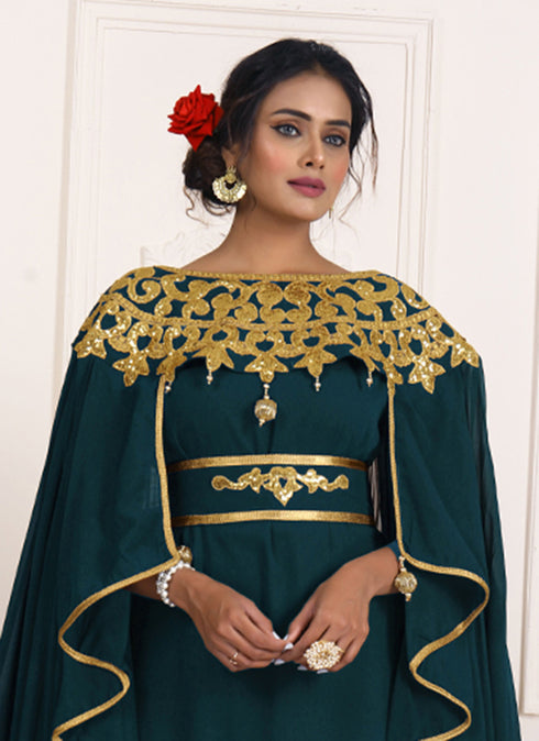 Bottlegreen and gold embroidery israeli dress islamic design kaftan takchita wedding party wear kaftan