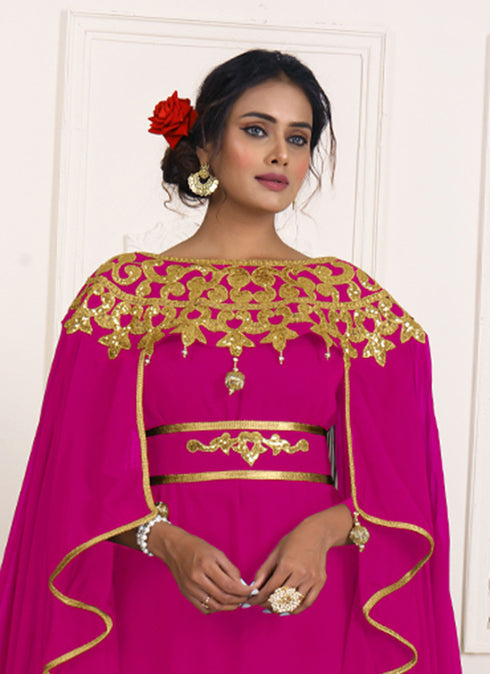 Pink and gold embroidery israeli dress islamic design kaftan takchita wedding party wear kaftan