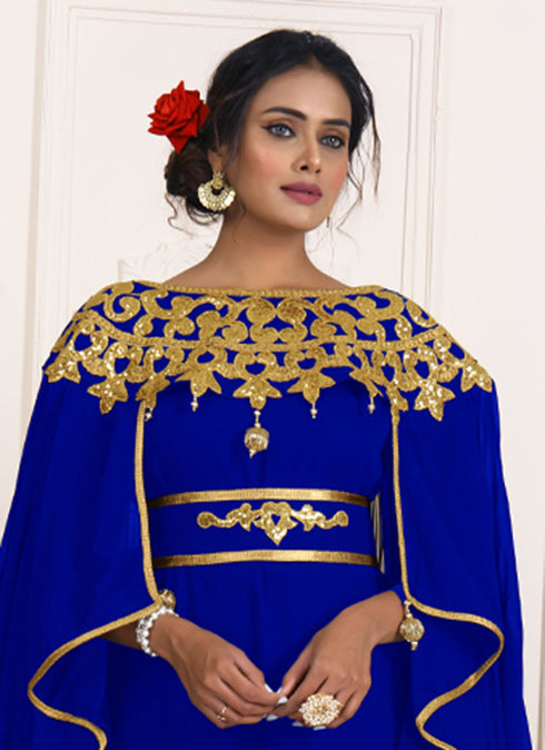 Blue and gold embroidery israeli dress islamic design kaftan takchita wedding party wear kaftan