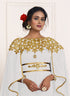 White and Gold Georgette Resham Embroidered Kaftan