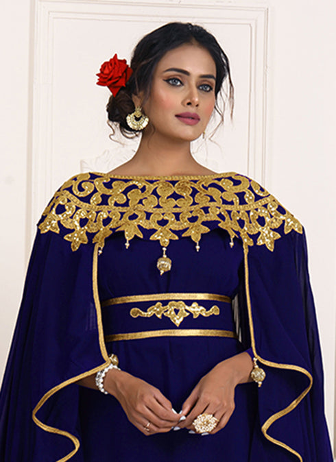 Darkblue and gold embroidery israeli dress islamic design kaftan takchita wedding party wear kaftan