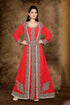 Red color luxurious Full Sleeves Handmade Moroccan Kaftan with hijab