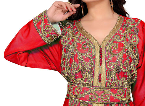 Red & White color luxurious Full Sleeves Handmade Moroccan Kaftan .
