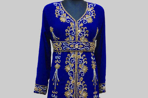Royal-Blue luxurious Full Sleeves Moroccan Kaftan.
