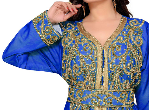 Royal-Blue & White color luxurious Full Sleeves Handmade Moroccan Kaftan .