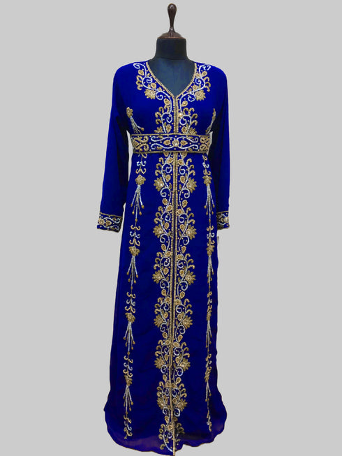 Royal-Blue luxurious Full Sleeves Moroccan Kaftan.