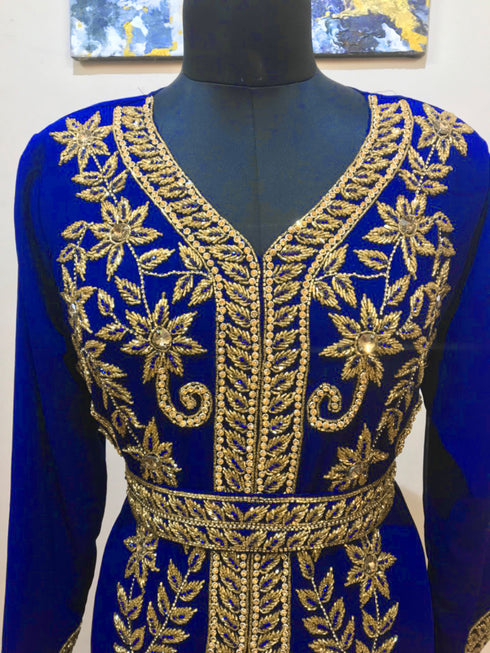 Royal-Blue color luxurious Full Sleeves Handmade Moroccan Kaftan .