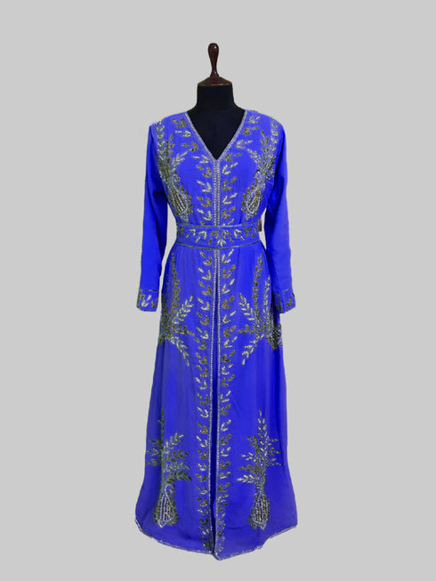 Royal Blue color luxurious Full Sleeves Handmade Moroccan Kaftan.