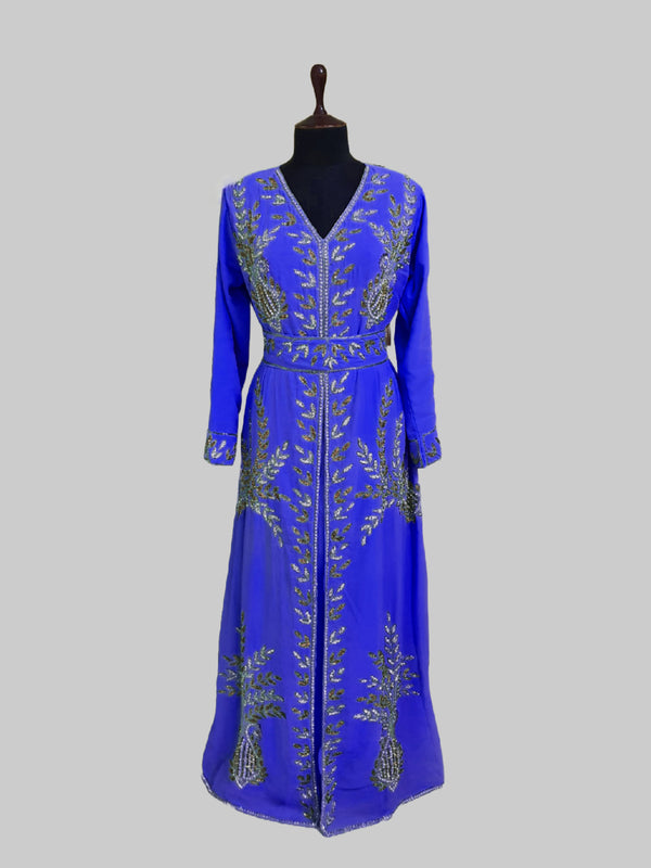 Royal Blue color luxurious Full Sleeves Handmade Moroccan Kaftan.