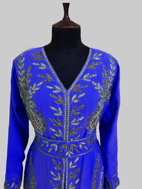 Royal Blue color luxurious Full Sleeves Handmade Moroccan Kaftan.