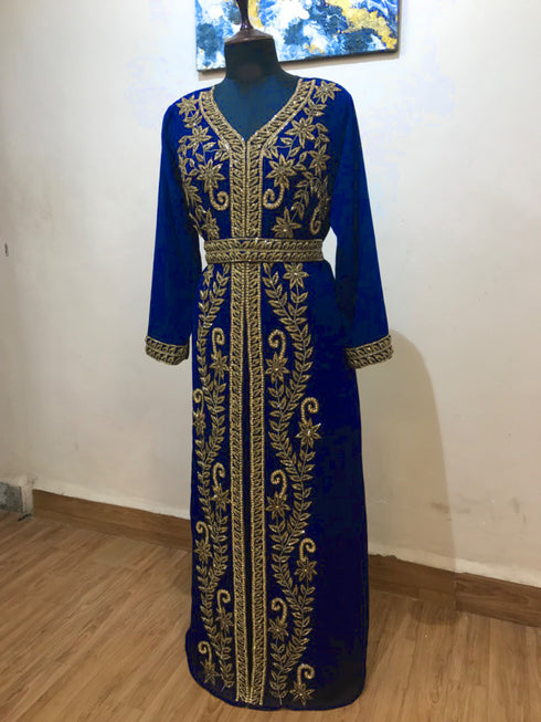 Royal-Blue color luxurious Full Sleeves Handmade Moroccan Kaftan .