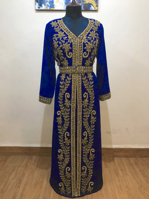 Royal-Blue color luxurious Full Sleeves Handmade Moroccan Kaftan .