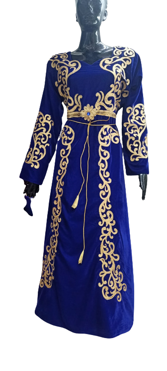 ROYAL BLUE ZARI WORK STONES & BEADS EMBELLISH GEORGETTE ISLAMIC STYLE ARABIAN MAXI PARTYWEAR KAFTAN