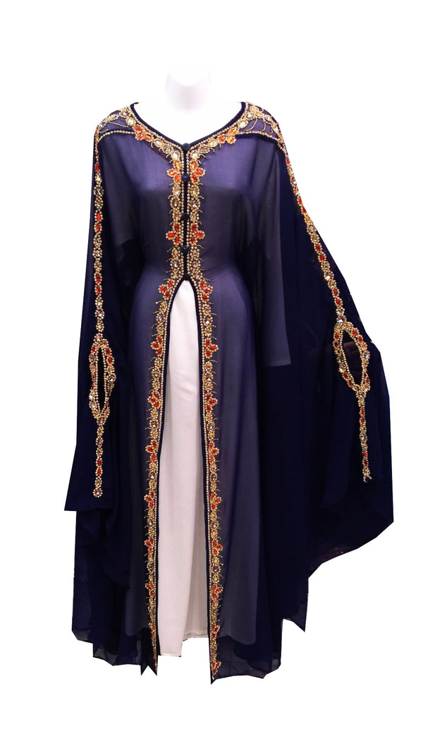 Blue and white georgette embroidered islamic wedding kaftan