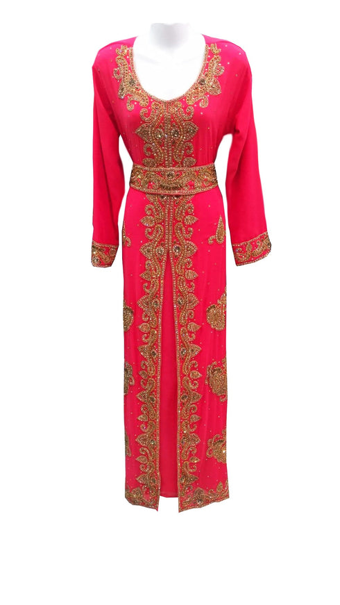 Pink georgette embroidered islamic wedding kaftan