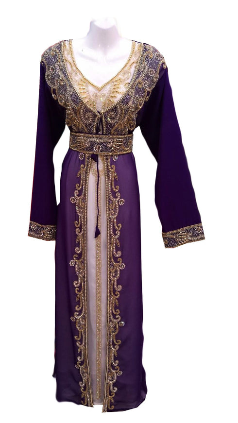 Purple and white georgette embroidered islamic wedding kaftan