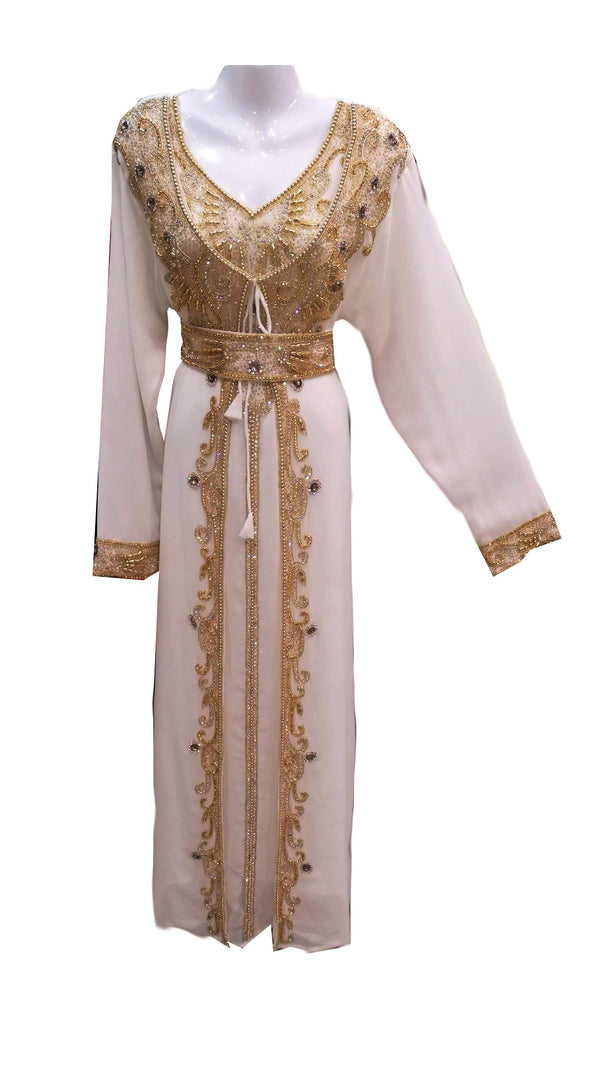 Off white georgette embroidered islamic wedding kaftan