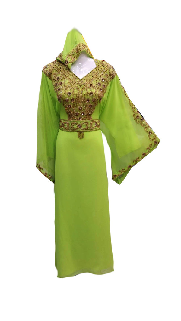 Green georgette embroidered islamic wedding farasha