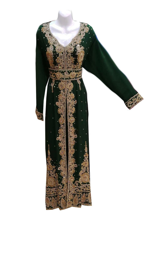 Green georgette embroidered islamic wedding kaftan