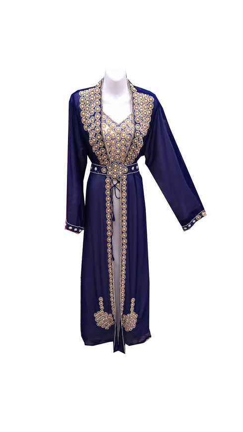 Navy blue georgette embroidered islamic wedding kaftan