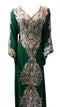 Green Georgette Islamic Kaftan With Machine Work Embroidery