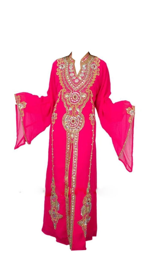 Pink Georgette Islamic Kaftan With Zari And Stone Work