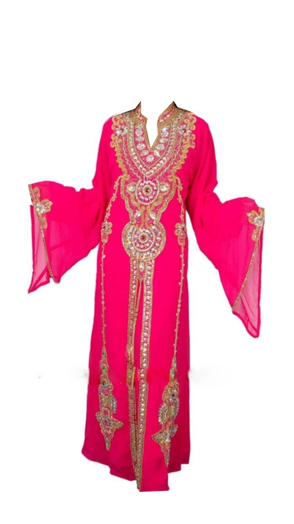 Pink Georgette Islamic Kaftan With Zari And Stone Work