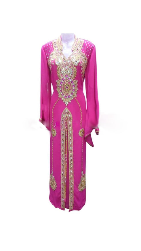 Pink Georgette Islamic Kaftan With Zari And Stone Work