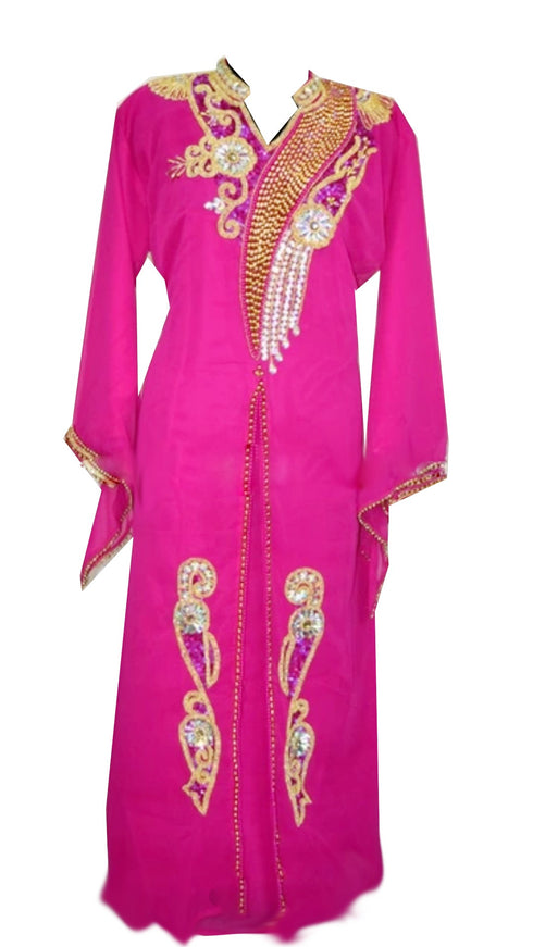 Pink Georgette Islamic Kaftan With Zari And Stone Work