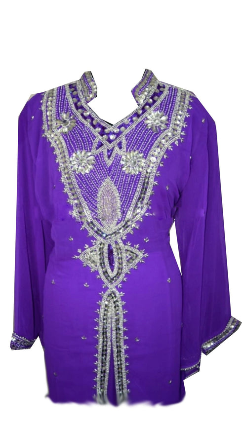 Purple Georgette Islamic Kaftan With Zari And Stone Work