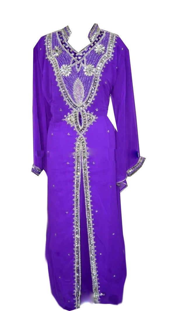 Purple Georgette Islamic Kaftan With Zari And Stone Work
