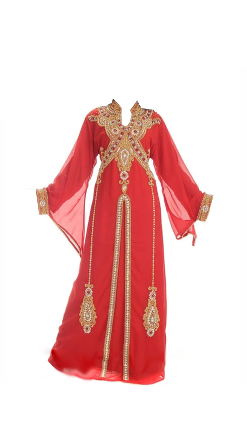 Peach Georgette Islamic Kaftan With Zari And Stone Work
