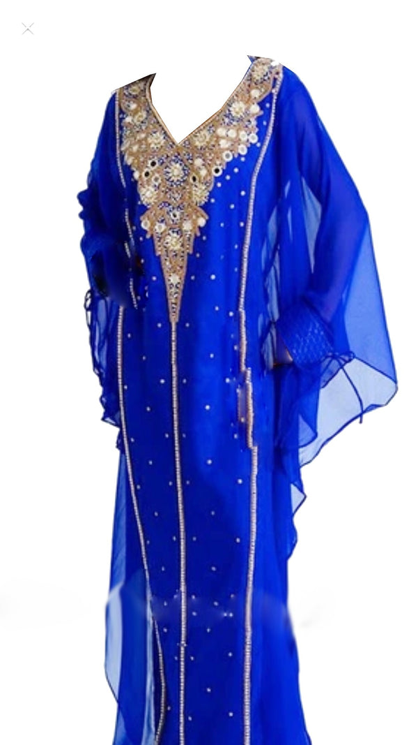 Royal Blue Georgette Islamic Kaftan With Zari And Stone Work