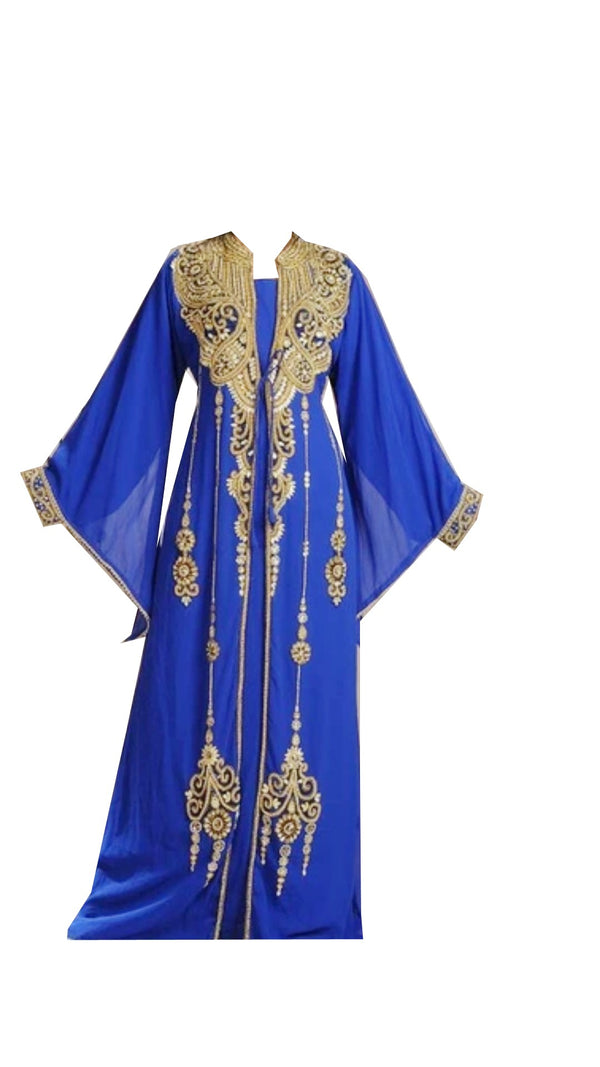 Blue Georgette Islamic Kaftan With Zari And Stone Work