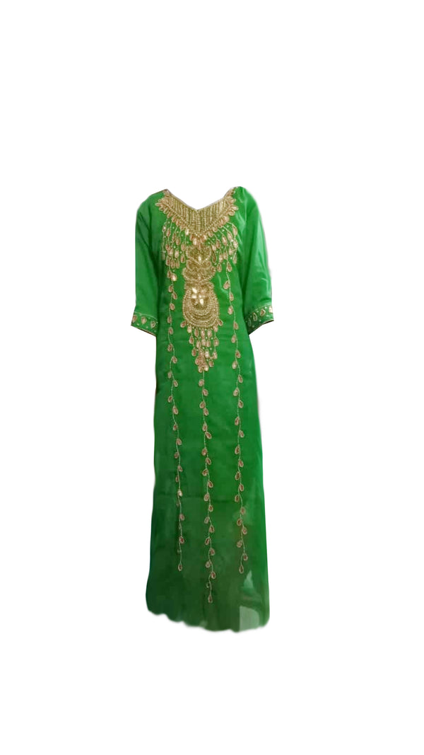 Green Embroidered Georgette Stitched Islamic Farasha