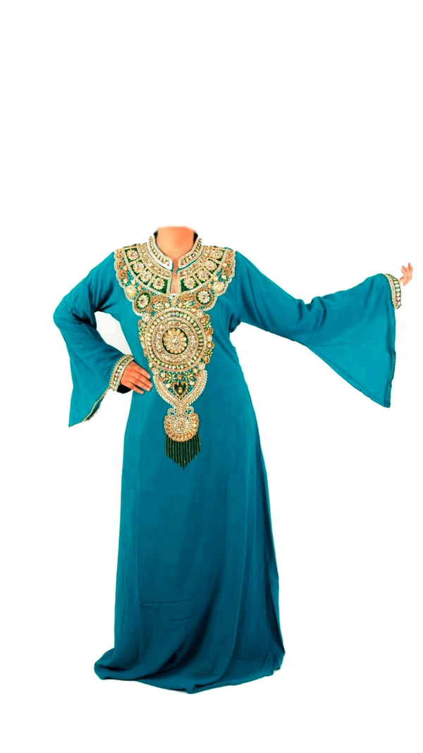 Firozi Embroidered Georgette Stitched Islamic Farasha