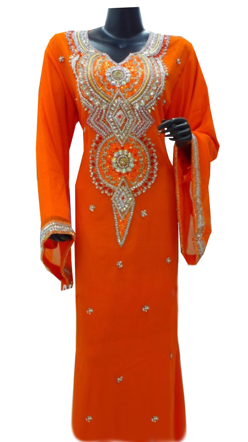 Orange Embroidered Georgette Stitched Islamic Farasha