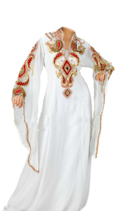Off White Embroidered Georgette Stitched Islamic Farasha
