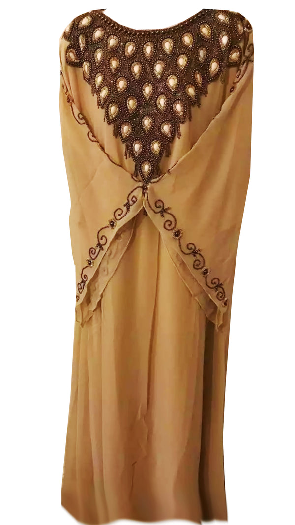 Beige Embroidered Georgette Stitched Islamic Farasha